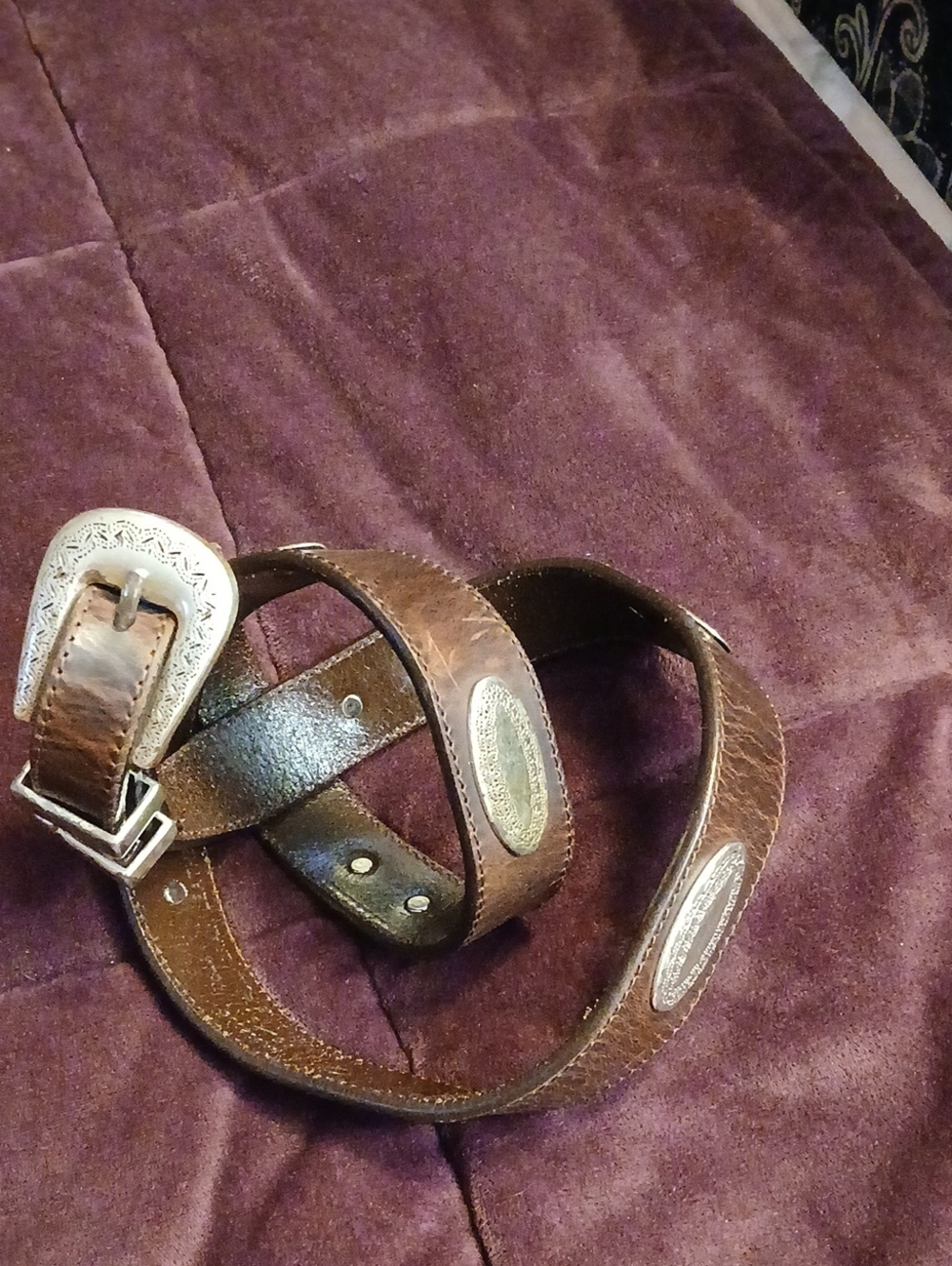 Bill Adler Vintage Brown Leather Men’s Belt with Silver Buckle & Conhcos